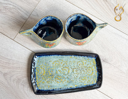 You & Me – Handcrafted Ceramic Coffee Mug Set with Tray