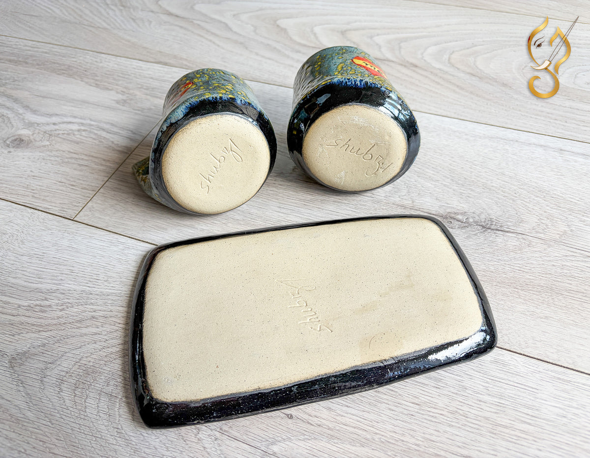 You & Me – Handcrafted Ceramic Coffee Mug Set with Tray