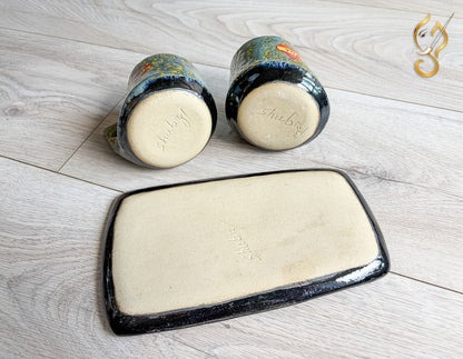 You & Me – Handcrafted Ceramic Coffee Mug Set with Tray