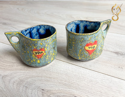 You & Me – Handcrafted Ceramic Coffee Mug Set with Tray