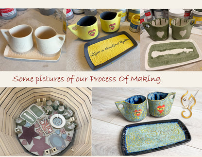 You & Me – Handcrafted Ceramic Coffee Mug Set with Tray