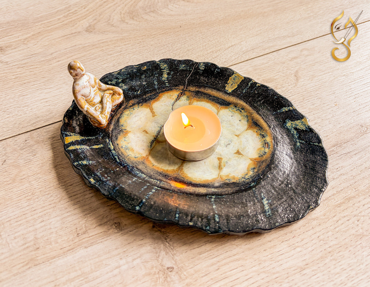 Inner Peace – Meditation on a Frozen Lake | Handcrafted Ceramic Art Tray