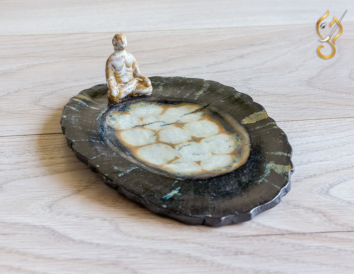 Inner Peace – Meditation on a Frozen Lake | Handcrafted Ceramic Art Tray