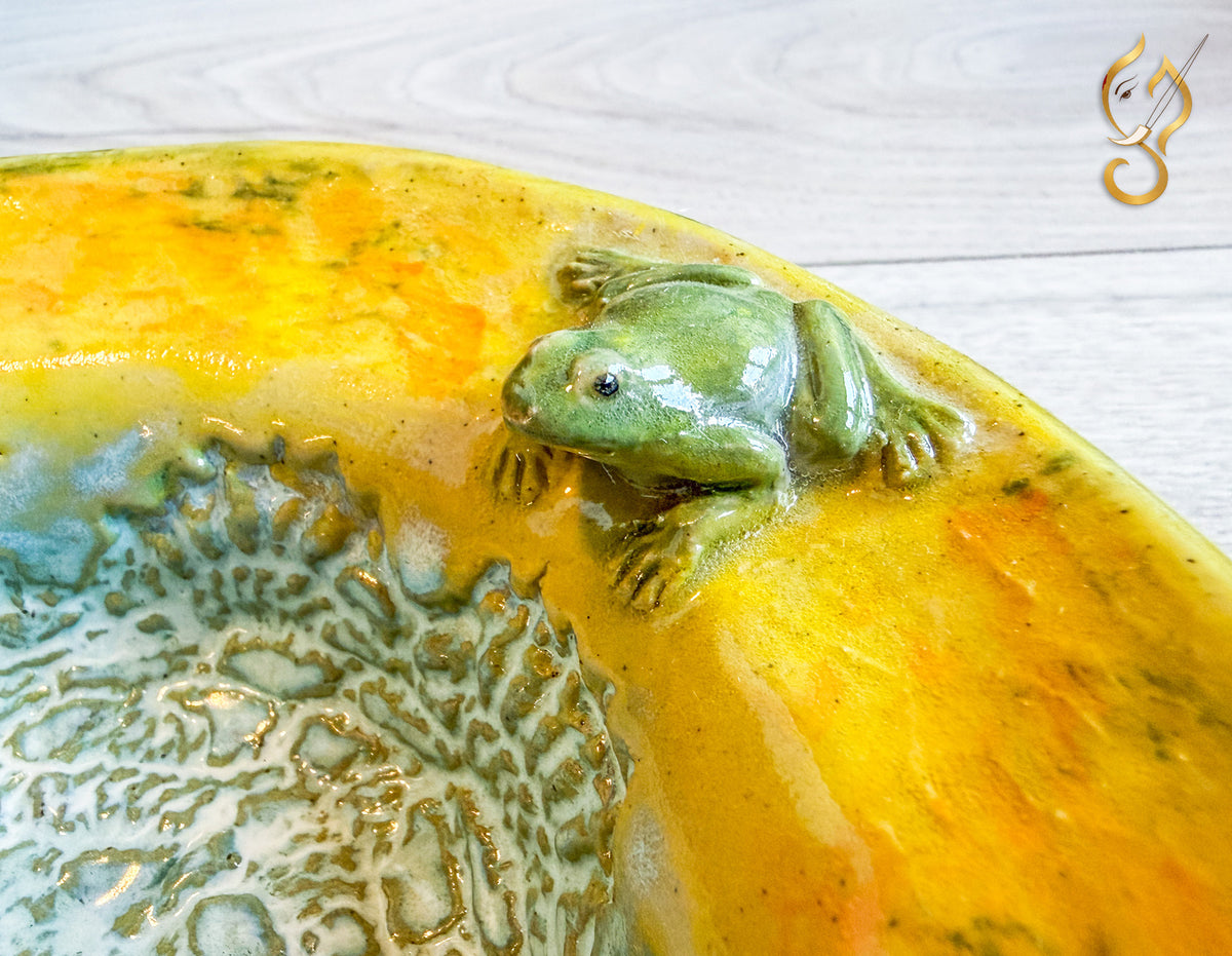 Frog on the Grass Field — Handcrafted Ceramic Art Bowl | Handcrafted Nature Art