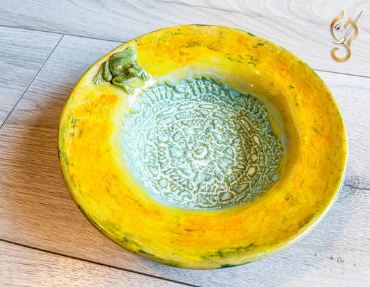Frog on the Grass Field — Handcrafted Ceramic Art Bowl | Handcrafted Nature Art