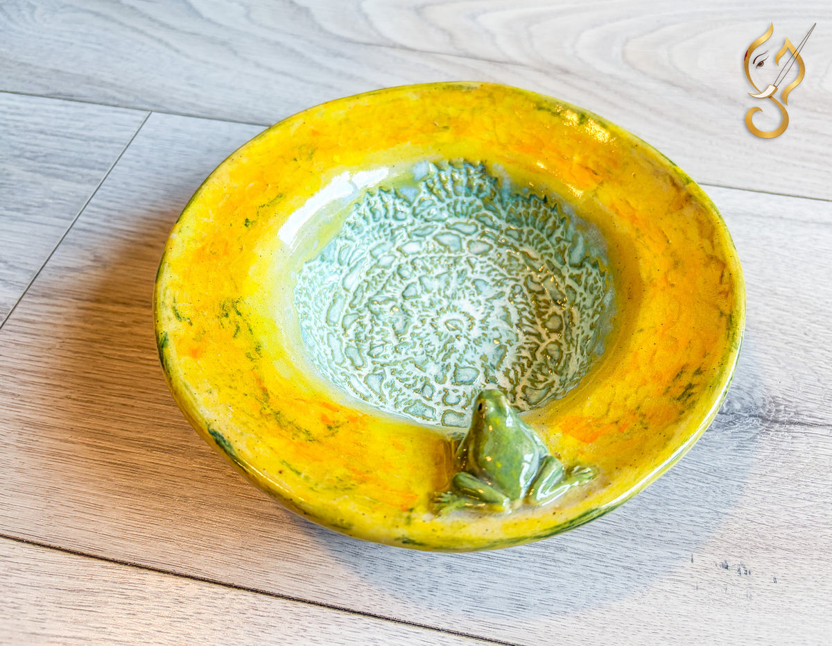Frog on the Grass Field — Handcrafted Ceramic Art Bowl | Handcrafted Nature Art