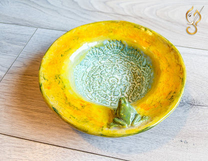 Frog on the Grass Field — Handcrafted Ceramic Art Bowl | Handcrafted Nature Art