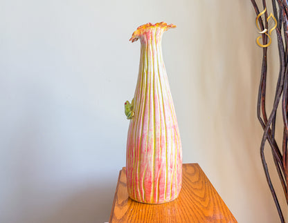 Frog on Orchid – Handcrafted Ceramic Vase